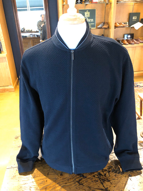 BUGATTI COTTON KNIT BASEBALL JACKET IN NAVY