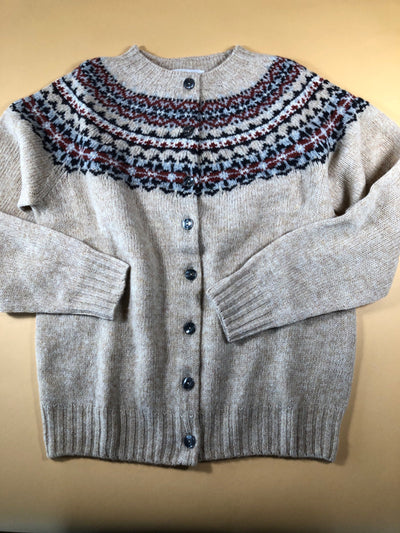 Harley of Scotland Women's Supersoft Wool Fair Isle Yoke Cardigan Sweater in Calico