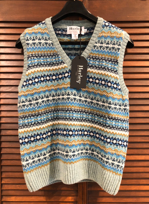 Harley of Scotland Women's All Over Fairisle V Neck Vest in Fauna