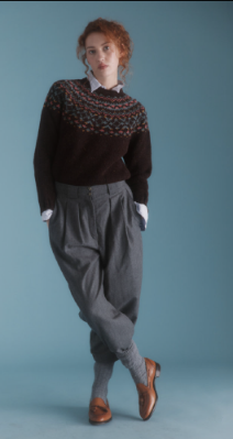 Harley of Scotland Women's Glenugie Nep Chunky Fair Isle Yoke Crew Neck Sweater in Lewis