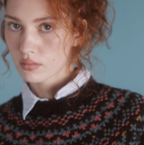 Harley of Scotland Women's Glenugie Nep Chunky Fair Isle Yoke Crew Neck Sweater in Lewis