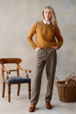 Harley of Scotland's Women's Cropped Fairisle Crew Neck Sweater in Cummin with Shaggy Brush Finish