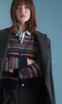 Harley of Scotland Women's Supersoft Wool Fair Isle Cropped Cardigan Sweater in Night Sky Blue