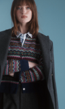 Harley of Scotland Women's Supersoft Wool Fair Isle Cropped Cardigan Sweater in Night Sky Blue