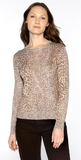 KINROSS CASHMERE LEOPARD PRINT CREW IN TAUPE MULTI