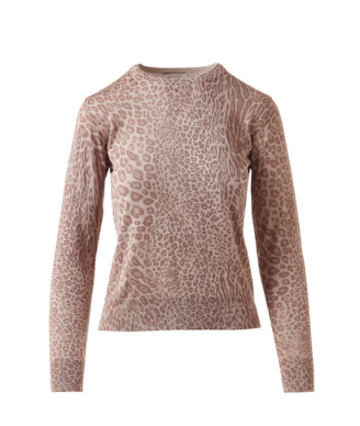 KINROSS CASHMERE LEOPARD PRINT CREW IN TAUPE MULTI