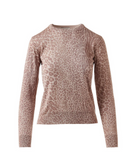 KINROSS CASHMERE LEOPARD PRINT CREW IN TAUPE MULTI