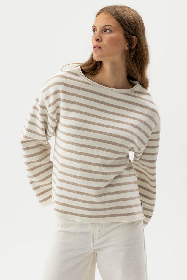 HOLEBROOK SWEDEN WOMEN'S LISSIE CREW NECK SWEATER IN OFF-WHITE/KHAKI