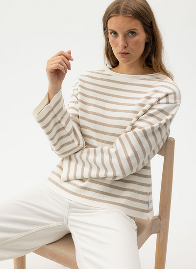 HOLEBROOK SWEDEN WOMEN'S LISSIE CREW NECK SWEATER IN OFF-WHITE/KHAKI