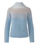 KINROSS CASHMERE PLAITED RIB COLORBLOCK FUNNEL NECK CASHMERE SWEATER IN LOCH