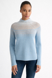KINROSS CASHMERE PLAITED RIB COLORBLOCK FUNNEL NECK CASHMERE SWEATER IN LOCH