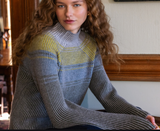 KINROSS CASHMERE PLAITED RIB COLORBLOCK FUNNEL NECK CASHMERE SWEATER IN LOCH