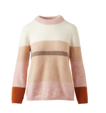 KINROSS CASHMERE LOFTY COLORBLOCK CREW SWEATER IN SHELL