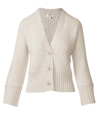 KINROSS CASHMERE LUXE MIXED STITCH CARDIGAN IN PEARL COLOR