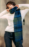 JOSHUA ELLIS HANDMADE 100% LAMBSWOOL SCARF IN BLUE/GREEN PLAID