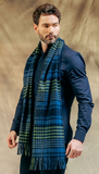 JOSHUA ELLIS HANDMADE 100% LAMBSWOOL SCARF IN BLUE/GREEN PLAID