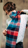 JOSHUA ELLIS HANDMADE 100% LAMBSWOOL SCARF IN TURQUOISE/RED PLAID