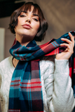 JOSHUA ELLIS HANDMADE 100% LAMBSWOOL SCARF IN TURQUOISE/RED PLAID