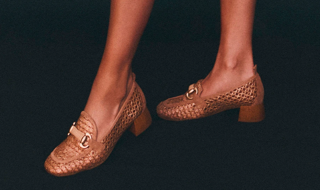 HISPANITAS Women's Raffia & Leather Moccasin with Heel in Desert Tan