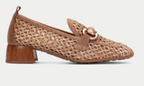 HISPANITAS Women's Raffia & Leather Moccasin with Heel in Desert Tan