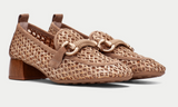 HISPANITAS Women's Raffia & Leather Moccasin with Heel in Desert Tan