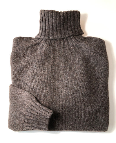 Harley of Scotland Men's Superfine Lambswool T-Neck Sweater in Porcupine Brown