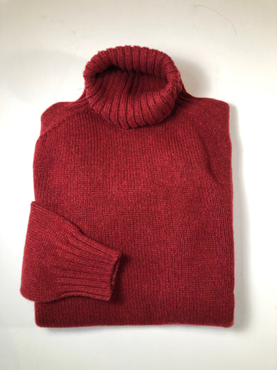 Harley of Scotland Superfine Lambswool T-Neck Sweater in Russet Red