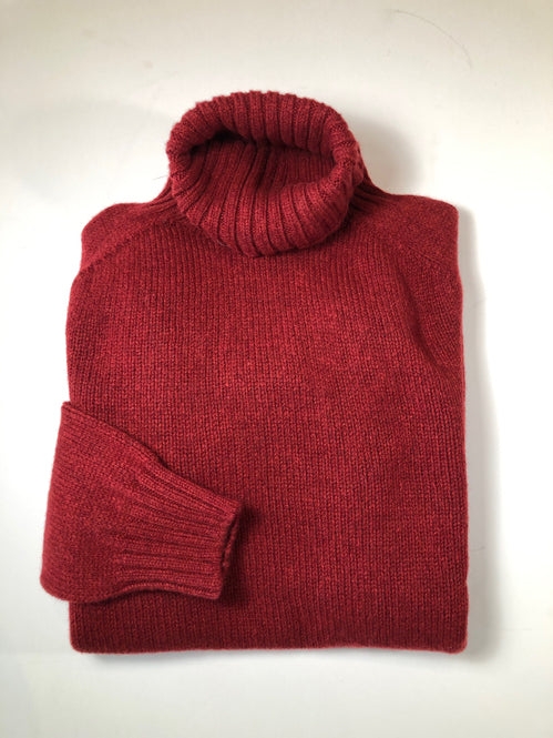 Harley of Scotland Superfine Lambswool T-Neck Sweater in Russet Red