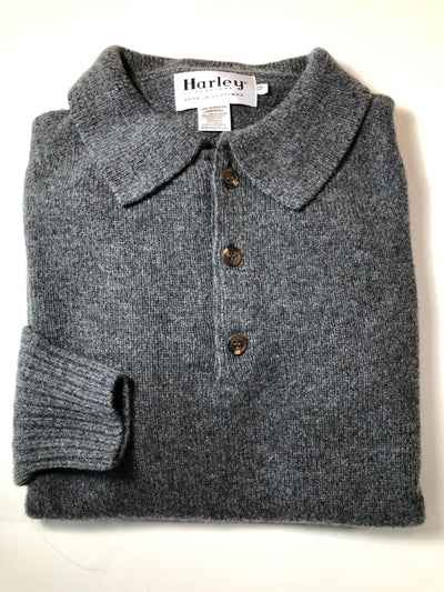 Harley of Scotland Men's Superfine Lambswool Polo Neck Sweater in Derby Grey