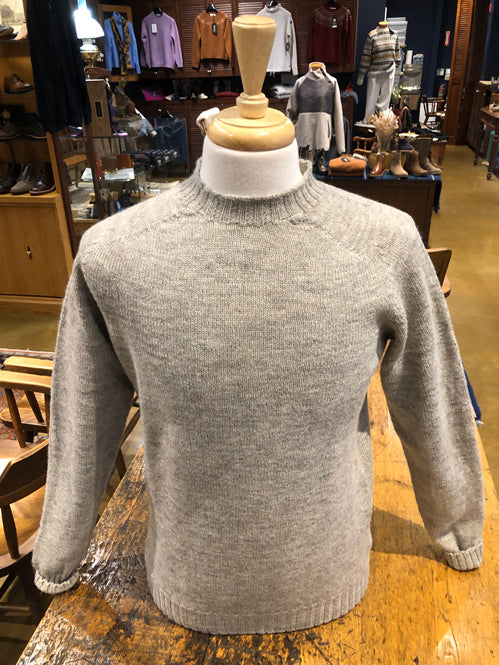 Harley of Scotland Men's Voe True Shetland Crew Neck Sweater in Silver