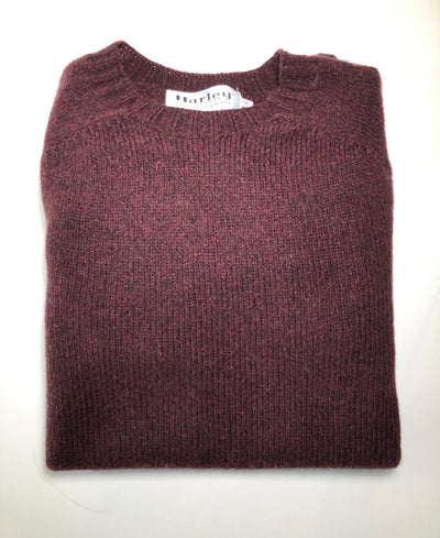Harley of Scotland Men's Supersoft Wool Crew Neck Sweater in Beetroot Burgundy