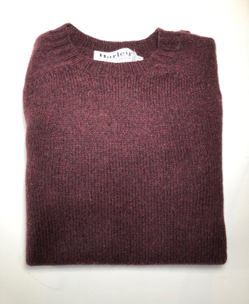 Harley of Scotland Men's Supersoft Wool Crew Neck Sweater in Beetroot Burgundy