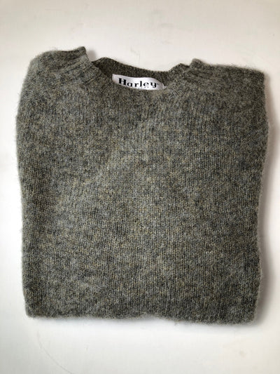 Harley of Scotland Men's Supersoft Wool Crew Neck Sweater in Fossil Grey Shaggy Brush