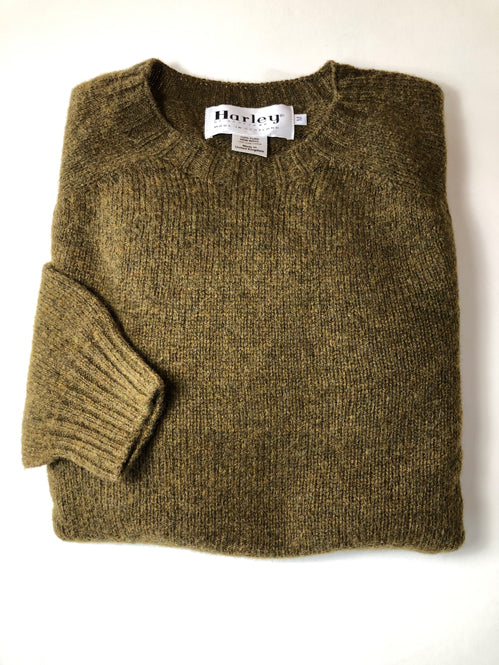 Harley of Scotland Men's Supersoft Wool Crew Neck Sweater in Moorland Olive