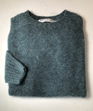 Harley of Scotland Men's Supersoft Wool Crew Neck Sweater in Verdigris Shaggy Brush