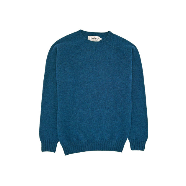 Harley of Scotland Men's Supersoft Wool Crew Neck Sweater in Atlantic Spray Blue