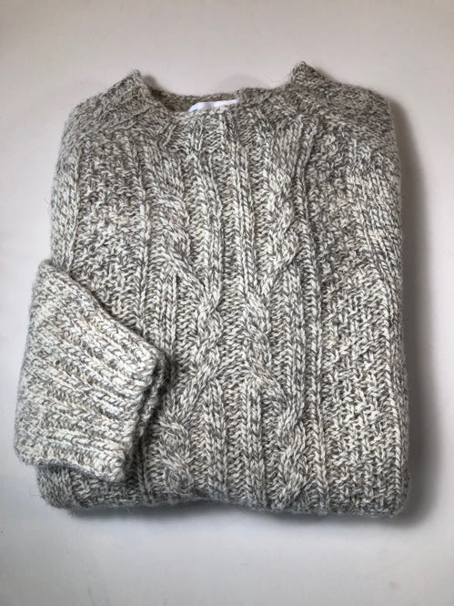 Harley of Scotland Men's Heritage Wool Fisherman's Cable Crew Neck Sweater in Romney