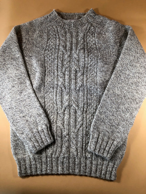 Harley of Scotland Men's Heritage Wool Fisherman's Cable Crew Neck Sweater in Romney