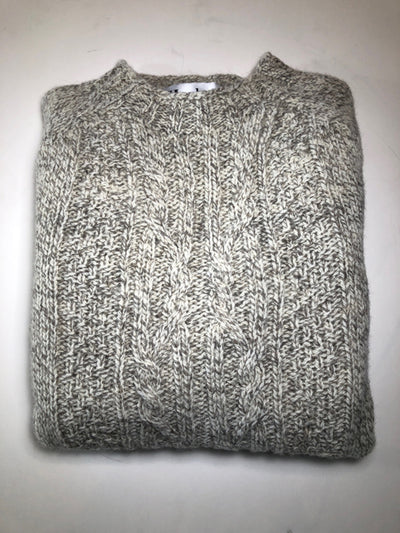 Harley of Scotland Men's Heritage Wool Fisherman's Cable Crew Neck Sweater in Romney