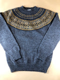 Harley of Scotland Men's VOE True Shetland Fair Isle Crew Neck Sweater in Grey