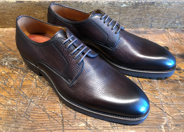 Magnanni Melich V Plain Toe Blucher in Brown Tumbled Calfskin with Rubber Sole