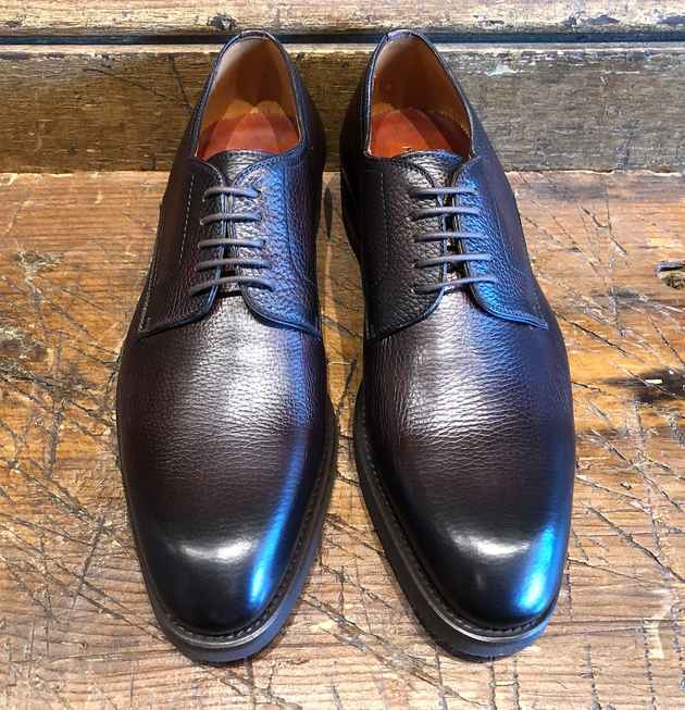 Magnanni Melich V Plain Toe Blucher in Brown Tumbled Calfskin with Rubber Sole
