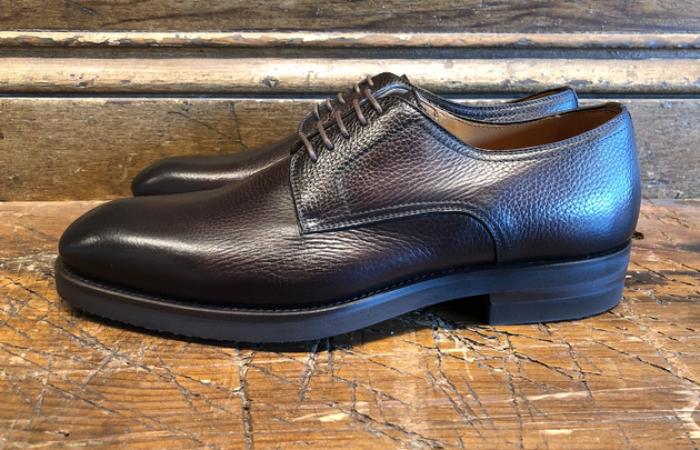 Magnanni Melich V Plain Toe Blucher in Brown Tumbled Calfskin with Rubber Sole