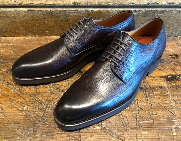 Magnanni Melich V Plain Toe Blucher in Brown Tumbled Calfskin with Rubber Sole