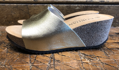 CORDANI MORENA WEDGE SANDAL IN PLATINUM LEATHER