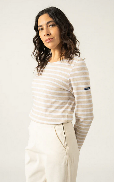 SAINT JAMES OF FRANCE WOMEN'S MINQUIDAME BRETON STRIPED TEE IN OATMEAL/OFF WHITE