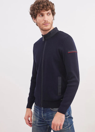 SAINT JAMES OF FRANCE MEN'S NAVIGATEUR WOOL FULL ZIP JACKET IN NAVY