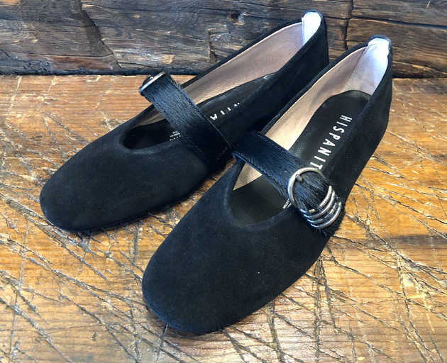 HISPANITAS Women's OSLO Ballerina in Black Velour with Pony Strap