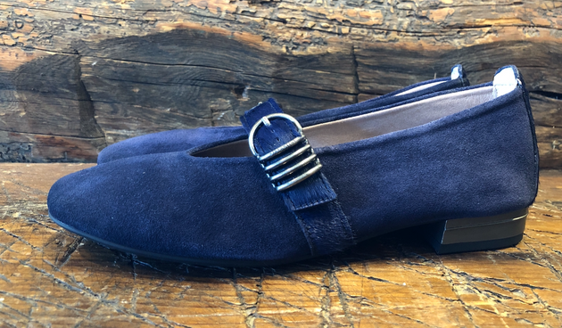 HISPANITAS Women's OSLO Ballerina in Navy Velour with Navy Pony Strap