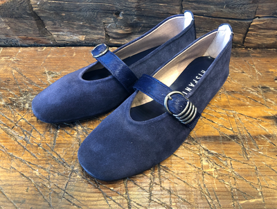 HISPANITAS Women's OSLO Ballerina in Navy Velour with Navy Pony Strap
